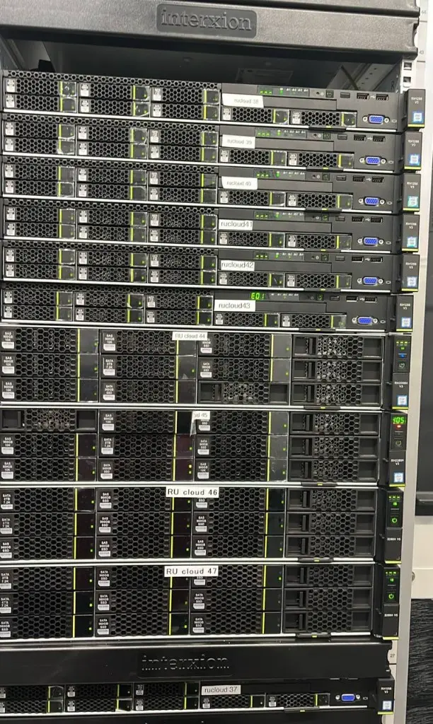 Labeled server stack from a DaTech data-center job